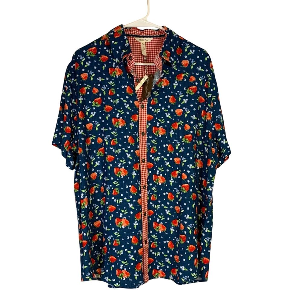 NWT Matilda Jane Strawberry Button Down Shirt Size Large 1142